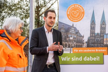Auf allen wichtigen Pressetermeinen dabei: Die Nehlsen AG als starke Partnerin der Mission Orange. | © Die Bremer Stadtreinigung