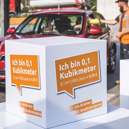 Kubus zur Einschätzung der Abgabemengen von Bauabfällen auf den Recycling-Stationen. | © Die Bremer Stadtreinigung